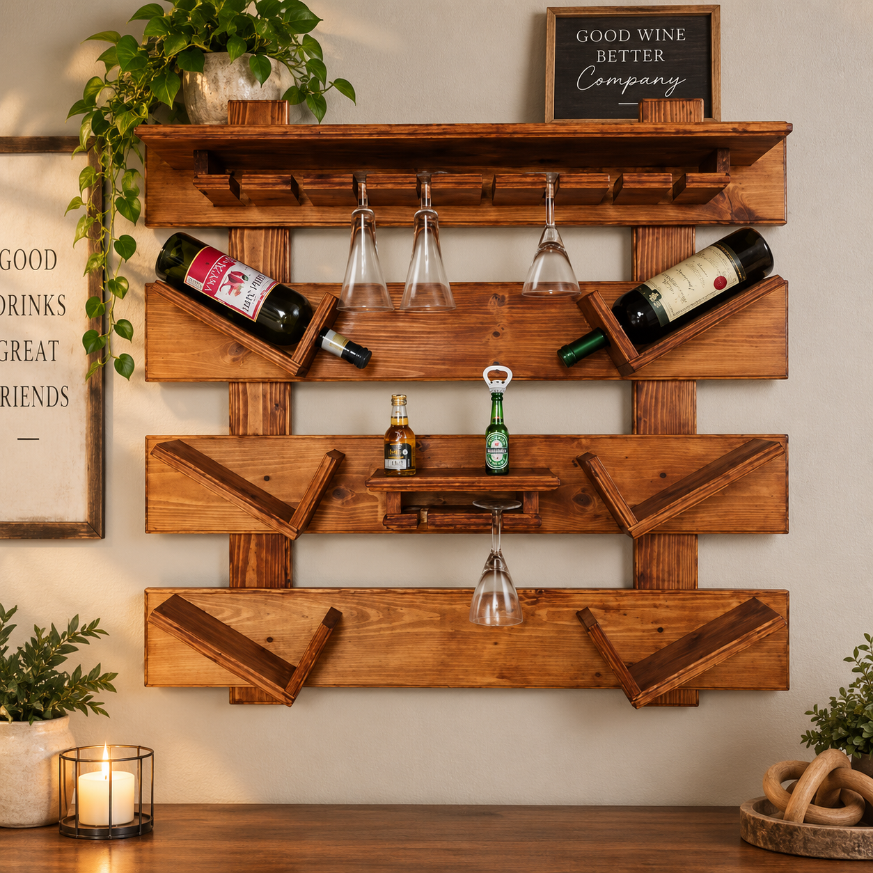 Rustic wooden wine holder wall rack by DC Woodcrafts